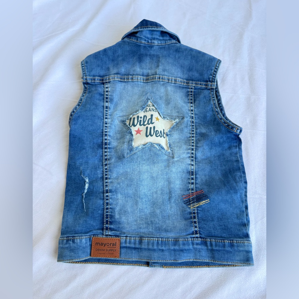 Wild Boys X‎ Mayoral Kids Vest Denim 4T Denim Snap Distress Raw Wild West Cotton
